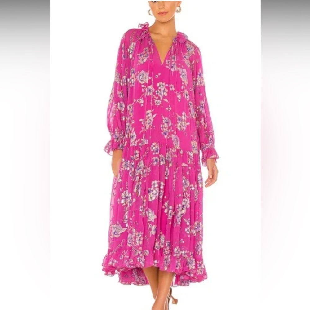 Free People Feeling Groovy Floral Maxi Foil Dress Bright Pink - Picture 3 of 3